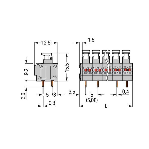 2-conductor PCB terminal block push-button 0.75 mm² gray image 1