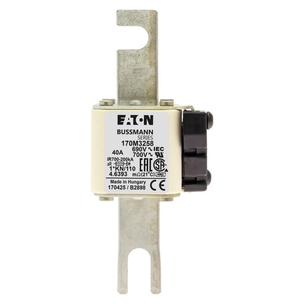 Fuse-link, high speed, 40 A, AC 690 V, compact DIN 1, 45 x 58 x 134 mm, aR, DIN, IEC, single indicator image 8