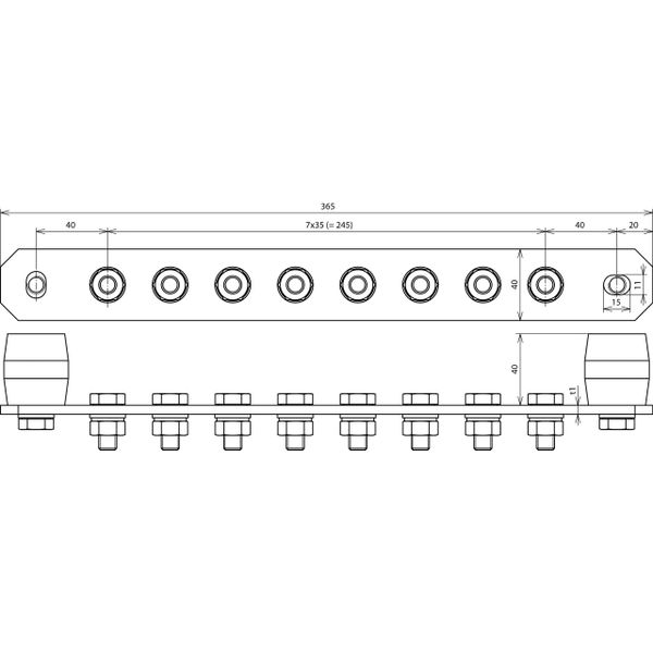 Equipotential bonding bar without cover StSt with M10 screws for 8 con image 2