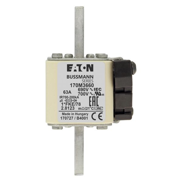 Fuse-link, high speed, 63 A, AC 690 V, compact size 1, 45 x 59 x 110 mm, aR, IEC, UL, single indicator image 9