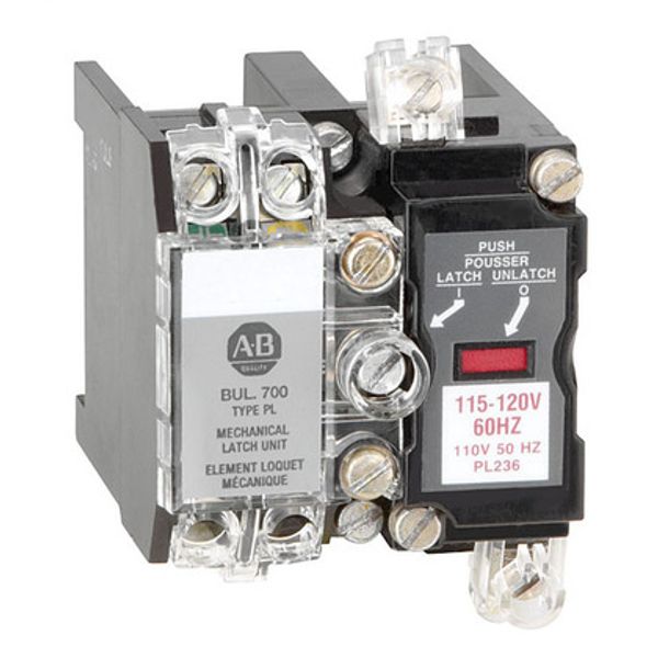 Allen-Bradley 700DC-PLL10Z1 Latch, Mechanical, Industrial Relay, DC-Operated Latch Unit, 10A Current, 115-125 DC Coil Voltage image 1