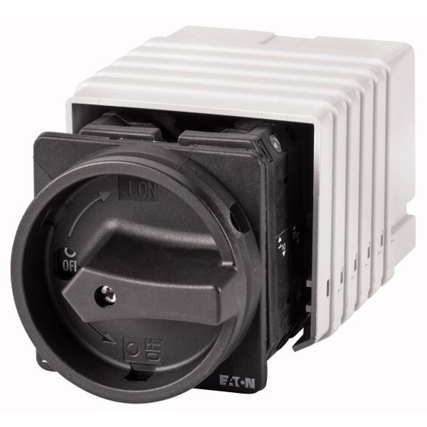 Main switch, T5B, 63 A, flush mounting, 6 contact unit(s), 9-pole, 2 N/O, 1 N/C, STOP function, With black rotary handle and locking ring image 1