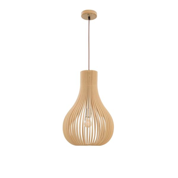 Natural Wood  Brown Fabric Cable  Solid Wood Canopy  LED E27 1x12 Watt 230 Volt  IP20 Bulb Excluded  D: 38 H1: 55 H2: 245 cm Adjustable Height image 1