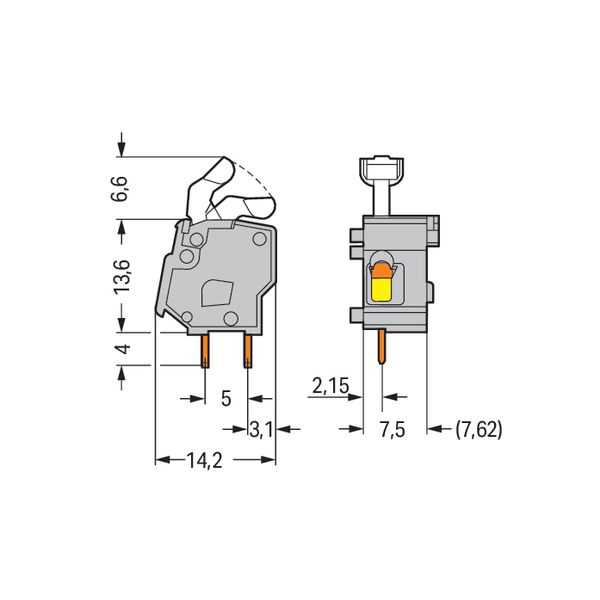 Stackable PCB terminal block push-button 2.5 mm² orange image 5