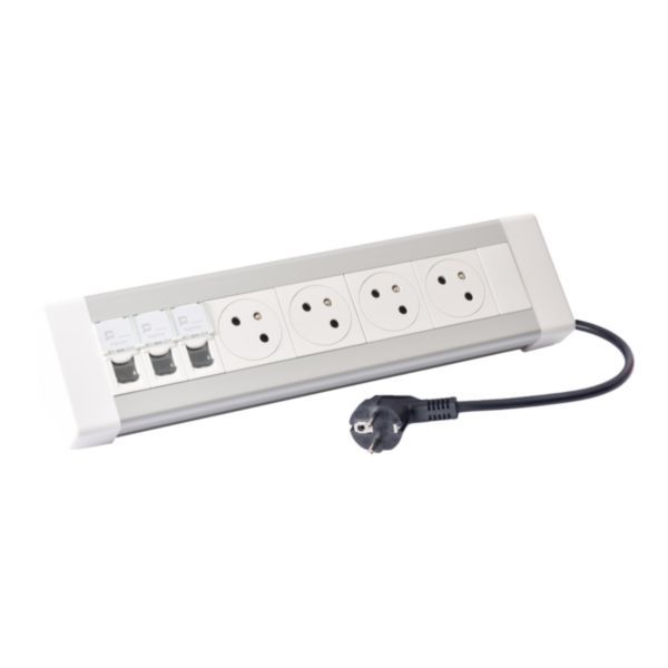 Desk unit with 3m cord and 2P+E plug equipped with 4 2P+E Surface sockets and 3 RJ45 category 6 FTP sockets image 2