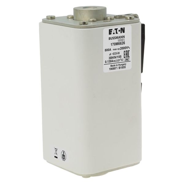 Fuse-link, high speed, 800 A, AC 2000 V, size 3, 74 x 90 x 155 mm, aR, IEC, single indicator image 20