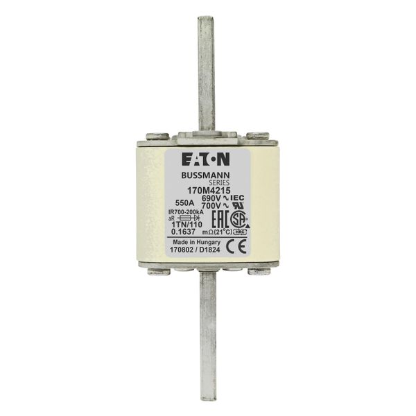 Fuse-link, high speed, 550 A, AC 690 V, DIN 1, 53 x 66 x 138 mm, aR, DIN, IEC, type T indicator image 15