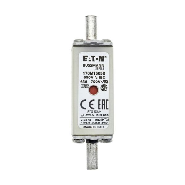 Fuse-link, high speed, 63 A, AC 690 V, DIN 000, gR, DIN, IEC, dual indicator, live gripping lugs image 6