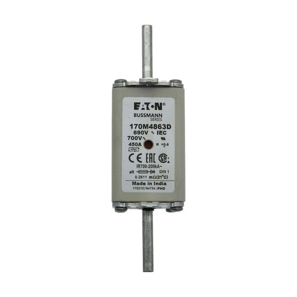 Fuse-link, high speed, 450 A, AC 690 V, DIN 1, aR, DIN, IEC, dual indicator, live gripping lugs image 7