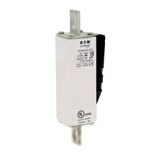 Fuse-link, high speed, 50 A, DC 1500 V, 01XL, 43 x 193 mm, gPV, IEC, UL, with indicator, bolted image 15