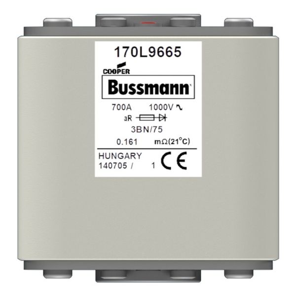 Fuse-link, high speed, 700 A, AC 1000 V, Size 3, 76 x 76 x 75 mm, aR, IEC, single indicator image 5