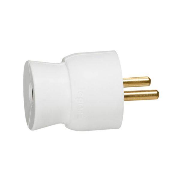 Male plug with plastic earth - cable exit from the rear - blister pack - white image 1