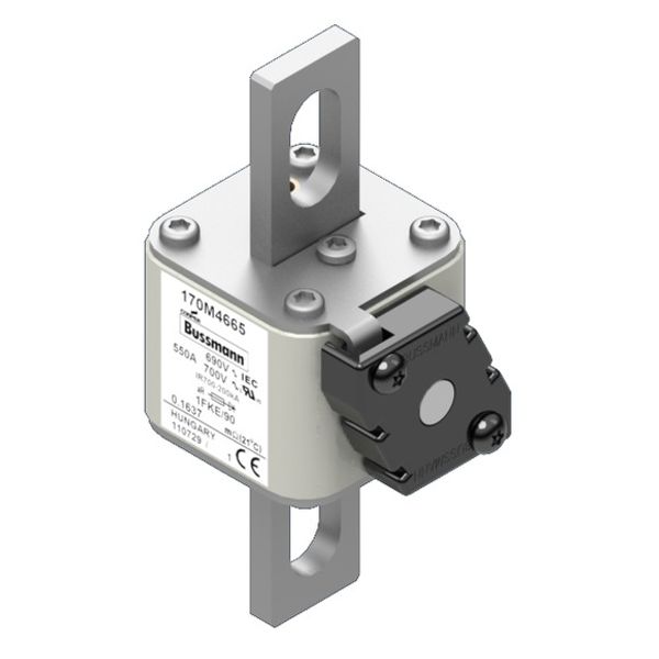 Fuse-link, high speed, 550 A, AC 690 V, size 1, 53 x 69 x 136 mm, aR, IEC, UL, type K indicator, 90 mm centers image 2