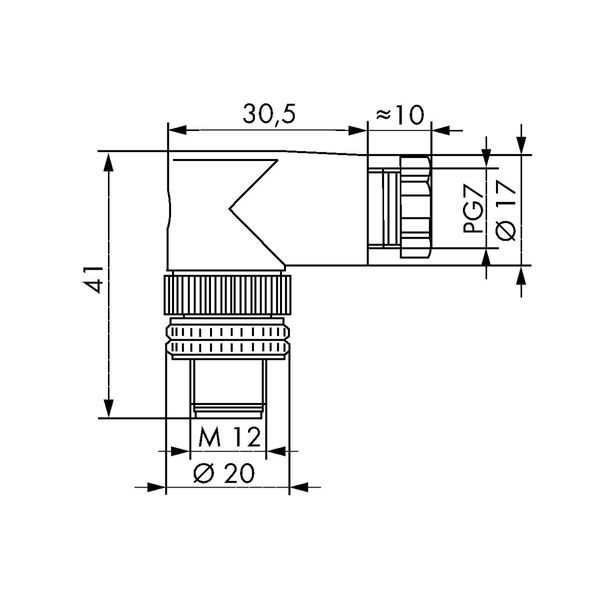 Fitted pluggable connector 5-pole M12 plug, right angle image 2