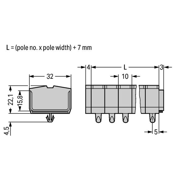 4-conductor terminal strip without push-buttons with snap-in mounting image 3