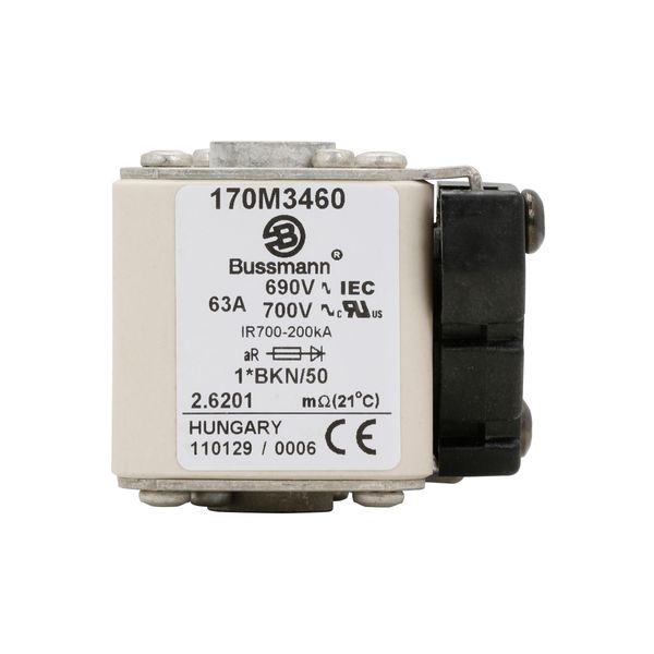 Fuse-link, high speed, 63 A, AC 690 V, compact size 1, 45 x 59 x 51 mm, aR, IEC, UL, single indicator image 14