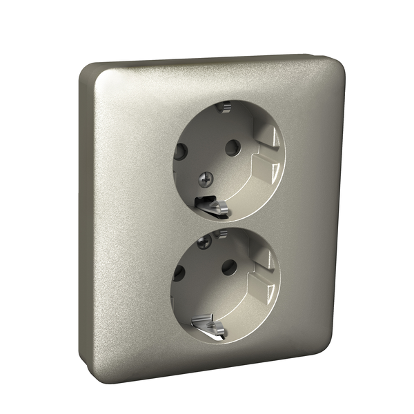 Exxact double socket-outlet earthed screwless metallic image 4