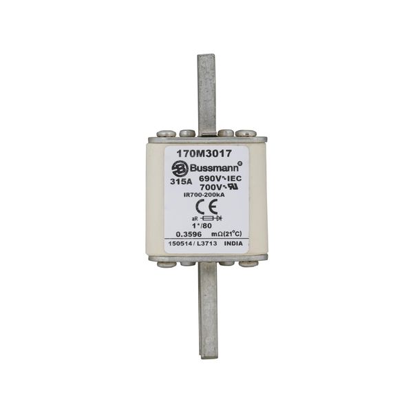 Fuse-link, high speed, 315 A, AC 690 V, compact DIN 1, 45 x 45 x 104 mm, aR, DIN, IEC, single indicator image 7