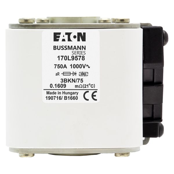 Fuse-link, high speed, 750 A, AC 1000 V, Size 3, 76 x 92 x 75 mm, aR, IEC, single indicator image 7