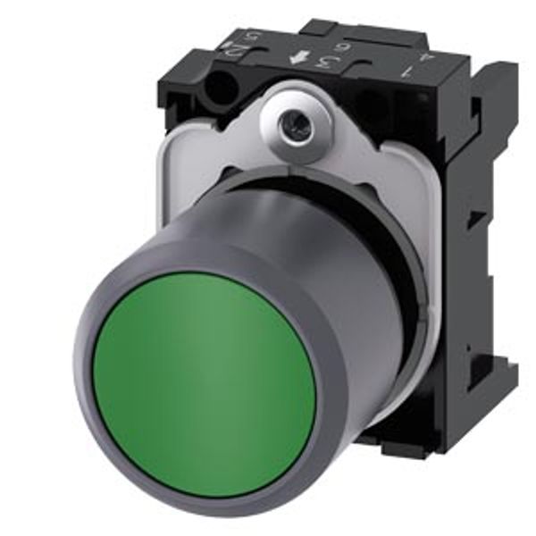 Pushbutton, compact, with extended stroke (12 mm), 22 mm, round, plastic with  3SU1230-0EB40-0AA0 image 1