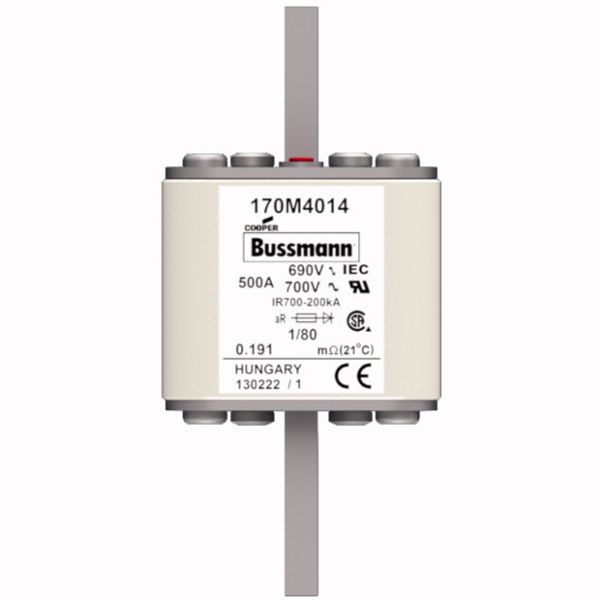 Fuse-link, high speed, 500 A, AC 690 V, DIN 1, 53 x 53 x 108 mm, aR, DIN, IEC, single indicator image 1