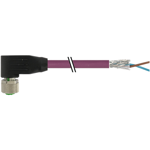 M12 fem. 90° B-cod. with cable PUR 1x2xAWG24 shielded vt+drag-ch 4m image 1