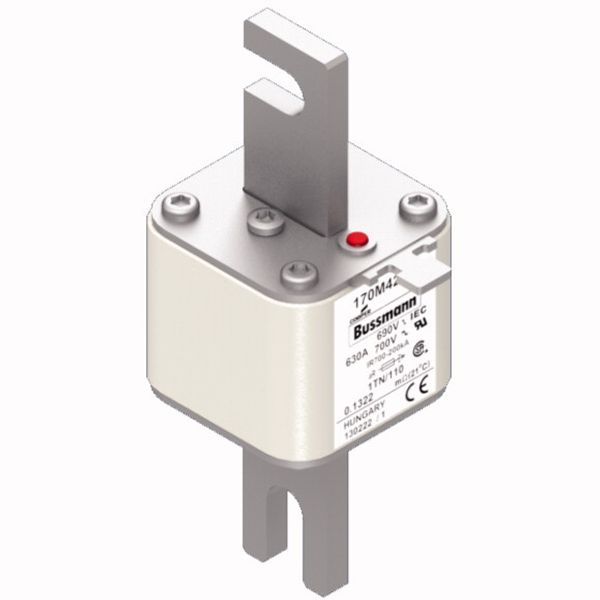 Fuse-link, high speed, 630 A, AC 690 V, DIN 1, 53 x 66 x 138 mm, aR, DIN, IEC, type T indicator image 2