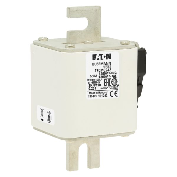 Fuse-link, high speed, 550 A, AC 1250 V, size 3, 76 x 92 x 139 mm, aR, DIN, IEC, single indicator image 12