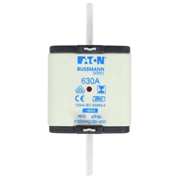 Fuse-link, LV, 630 A, AC 400 V, NH3, gL/gG, IEC, dual indicator, insulated gripping lugs image 19