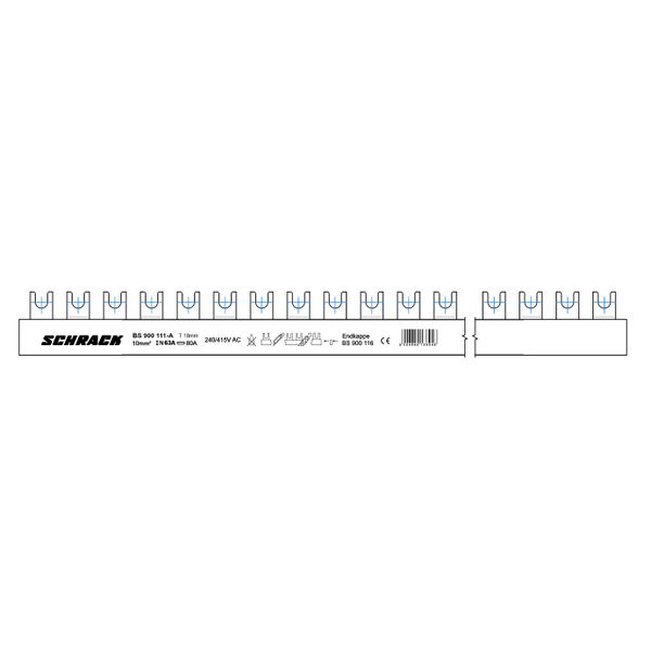 Busbar fork, 18mm, 2-pole 10mmý, 1m, no break out version image 1