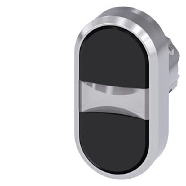 3SU1050-3AB11-0AA0-Z Y10 Twin pushbutton, 22 mm, round, metal, shiny, black, black, pushbuttons, flat, with laser labeling, upper case and lower case, always upper case at image 1