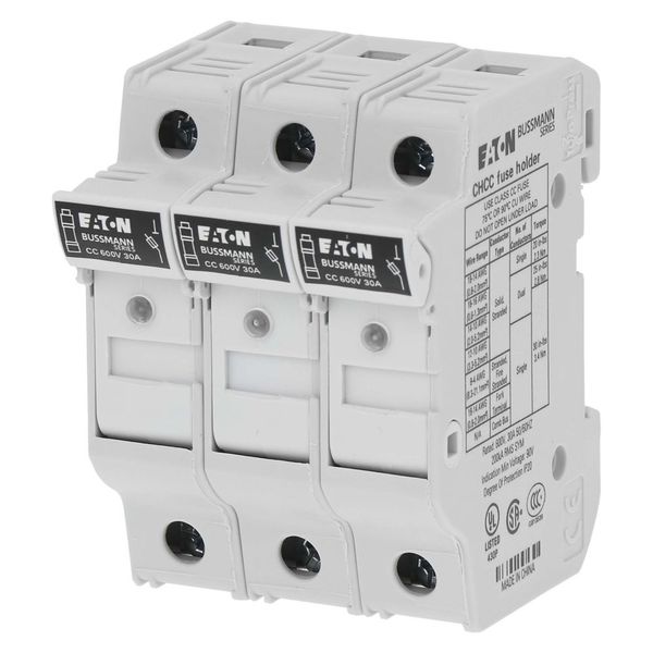 Fuse-holder, LV, 30 A, AC 600 V, 10 x 38 mm, CC, 3P, UL, indicating, DIN rail mount image 5