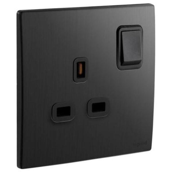 Mallia Senses - 1 gang BS switched socket outlet double pole - 13A - Brushed Black image 1