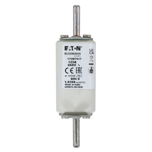 Fuse-link, high speed, 125 A, AC 660 V, DIN 0, aR, DIN, IEC, single indicator, live gripping lugs image 6