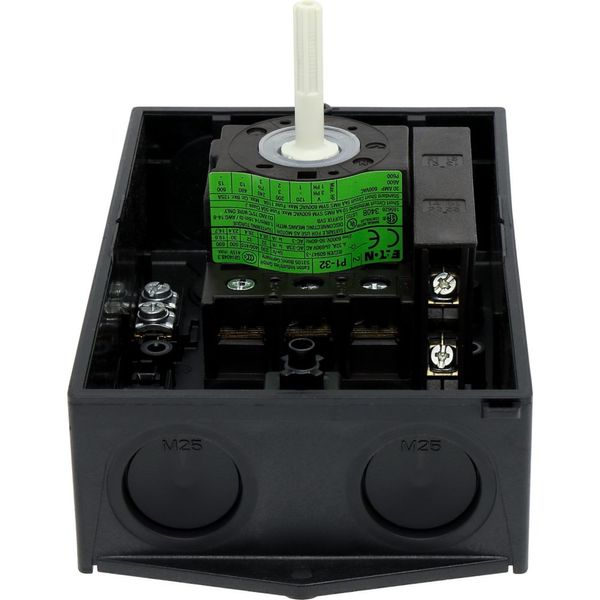 Main switch, P1, 32 A, surface mounting, 3 pole, 1 N/O, 1 N/C, STOP function, With black rotary handle and locking ring, Lockable in the 0 (Off) posit image 40