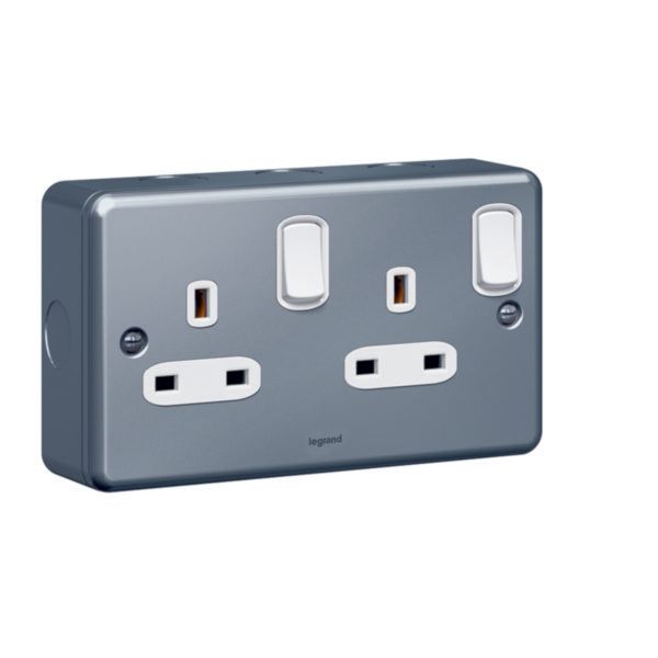 Synergy 2 Gang 13A Double Pole Switched Socket Outlet Metalclad image 1