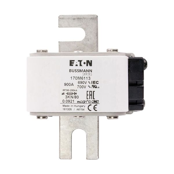 Fuse-link, high speed, 900 A, AC 690 V, DIN 3, 76 x 92 x 109 mm, aR, DIN, IEC, single indicator image 5