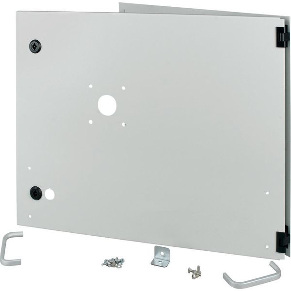 Opening metal front plate for drawer, NZM, ventilated, H=450mm, IP31, grey image 2