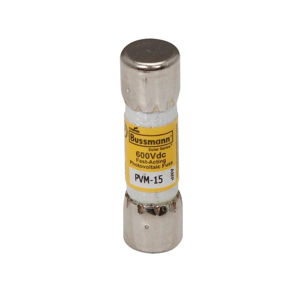 Midget Fuse, Photovoltaic, 600 Vdc, 50 kAIC interrupt rating, Fast acting class, Fuse Holder and Block mounting, Ferrule end X ferrule end connection, 15A current rating, 50 kA DC breaking capacity, .41 in diameter image 5