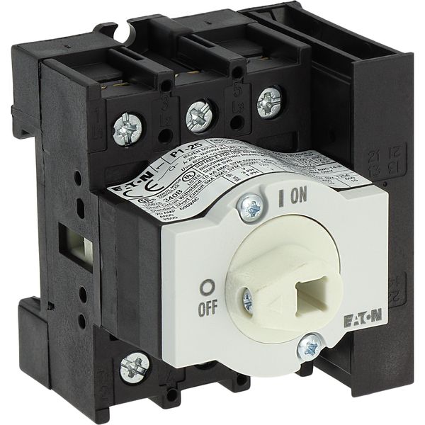 Main switch, P1, 25 A, rear mounting, 3 pole, 1 N/O, 1 N/C, Emergency switching off function, Lockable in the 0 (Off) position, With metal shaft for a image 30