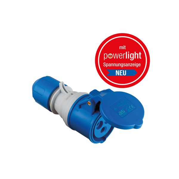 CEE coupling 230V/16A/3pole bluewith LED indicatorin polybag with label and manual image 1