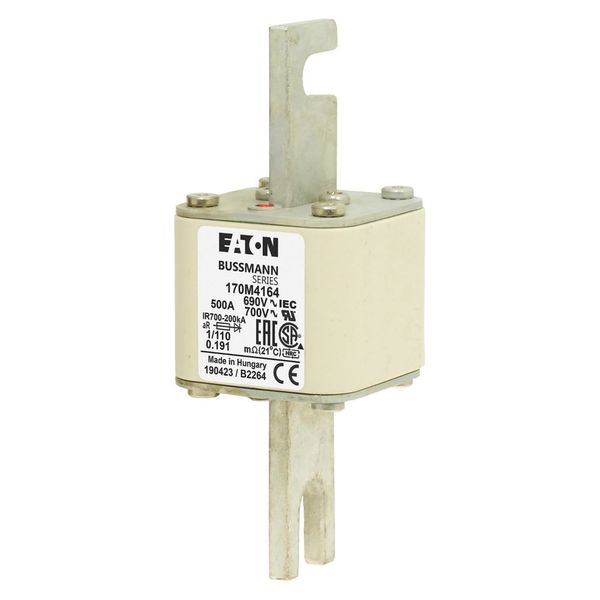 Fuse-link, high speed, 500 A, AC 690 V, DIN 1, 53 x 66 x 138 mm, aR, DIN, IEC, single indicator image 3