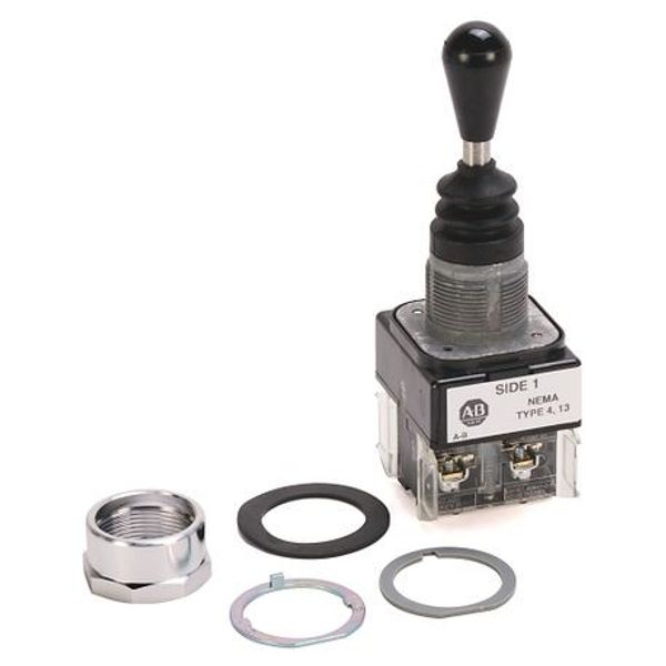 Allen-Bradley, 800T-T2H3EEXX, 30.5mm Type 4/13 Toggle Switch, Two Way Toggle, Up&Down-Spring Rtn, 1 NC, 1 NC image 1