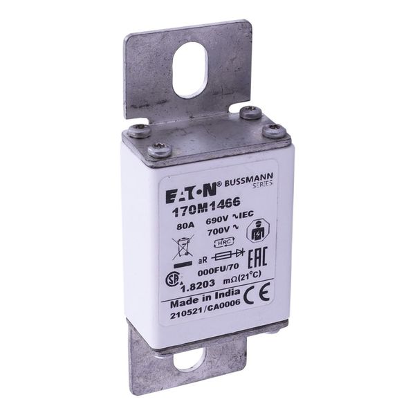 Fuse-link, high speed, 80 A, AC 690 V, size 000, 24 x 36 x 96 mm, aR, IEC image 21