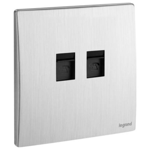 Mallia Senses - 1 gang double RJ11 telephone socket outlet - Brushed Aluminium image 1