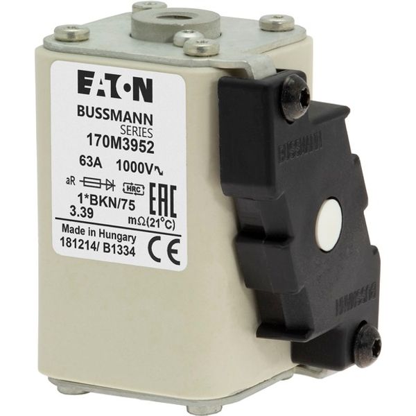 Fuse-link, high speed, 63 A, AC 1000 V, compact size 1, 43 x 61 x 74 mm, aR, IEC, UL, single indicator image 3