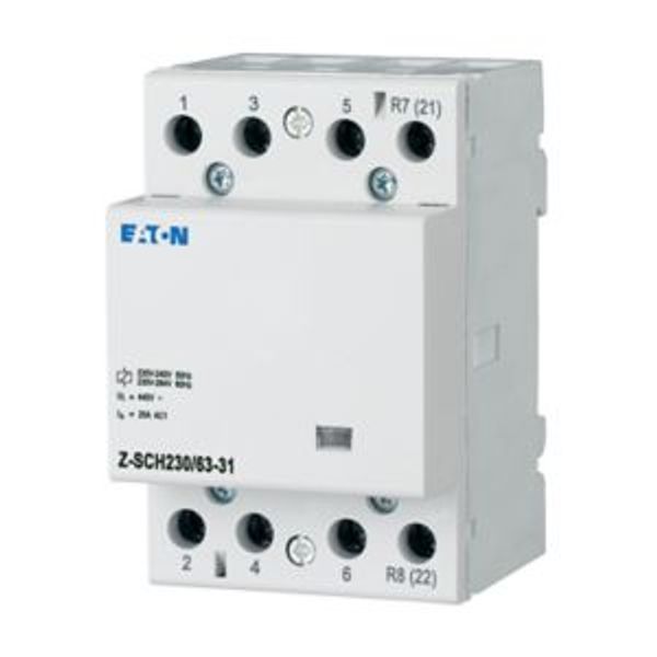 Installation contactor, 230VAC/50Hz, 3N/O+1N/C, 63A, 3HP image 4