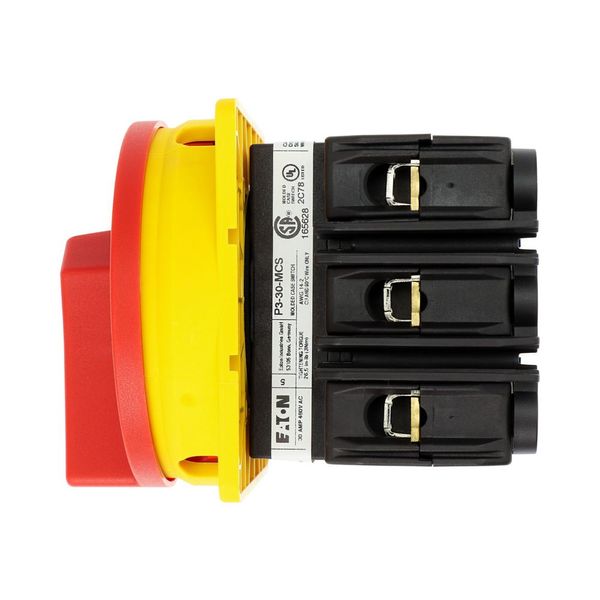 Main switch, P3, 30 A, flush mounting, 3 pole, With red rotary handle and yellow locking ring, Lockable in the 0 (Off) position, UL/CSA image 17