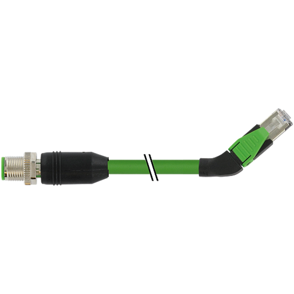 M12 male 0° D-cod./RJ45 45° left shielded PUR 1x4xAWG22 shielded gn 3m image 1