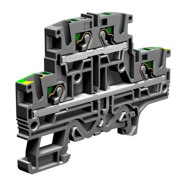 Push-in terminal block 4mm2, 2-levels, feed-through+earth, grey color image 1